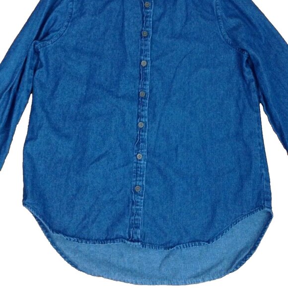 WOMENS S CHAMBRAY DENIM SHIRT LONG SLEEVE 100% COTTON BLUE 37"x 25.5" FOREVER 21 - Picture 2 of 14